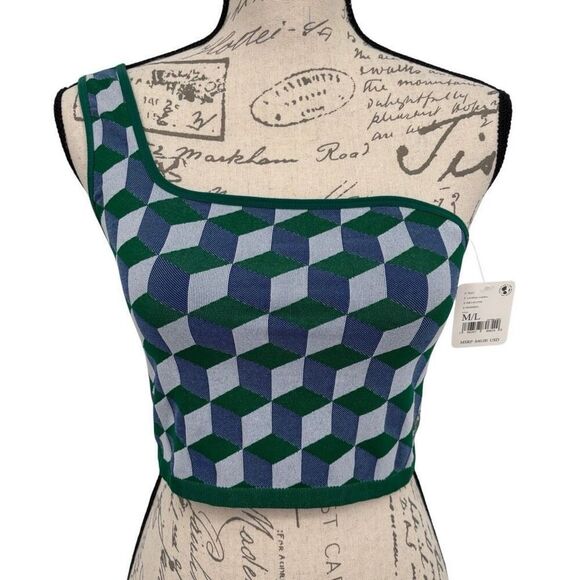 Free People Movement Free Throw One Shoulder Jacquard Bra Green/Blue M/L NWT - Picture 1 of 9